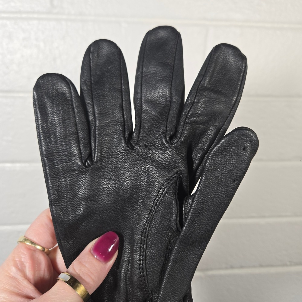 Vtg Black Leather Driving Gloves Womens Large Perforated Moto Biker Goth Emo - Picture 8 of 9